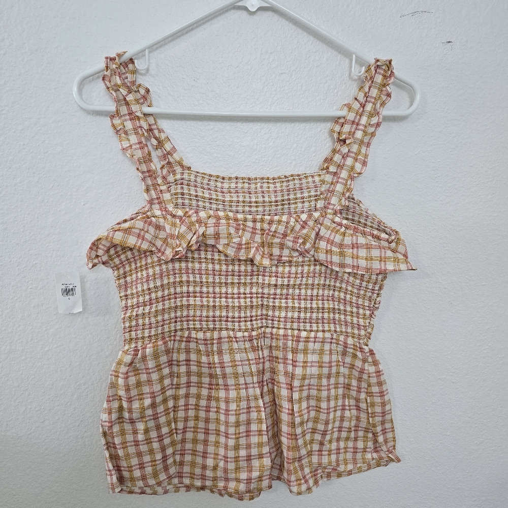 NWT Old Navy Plaid Brown Sleeveless Top Size Small - Picture 3 of 5